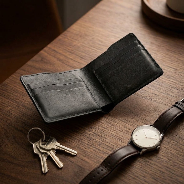 Black Genuine Leather 8 Card Slots Wallet Handmade for Men Gift Premium