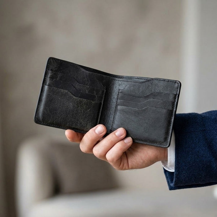 Black Genuine Leather 8 Card Slots Wallet Handmade for Men Gift Premium