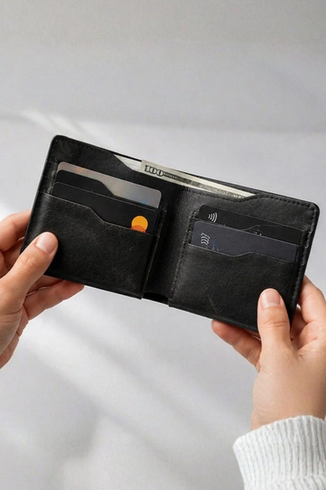 Black Genuine Leather 8 Card Slots Wallet Handmade for Men Gift Premium