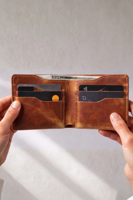 Black Genuine Leather 8 Card Slots Wallet Handmade for Men Gift Premium