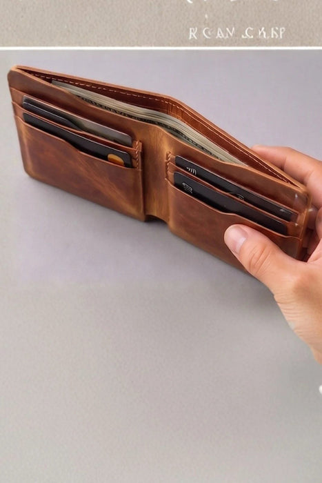 Black Genuine Leather 8 Card Slots Wallet Handmade for Men Gift Premium
