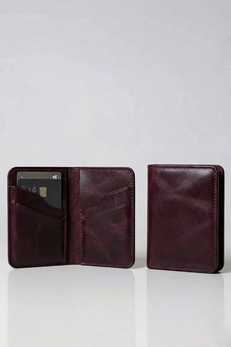 Slim Genuine Leather Card Wallet 6 Card Slots Minimalist Handmade Men Gift - Purple