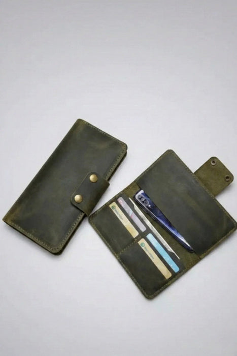 Tan Genuine Leather 4 Card Slots Wallet Phone Pocket Handmade for Men Gift