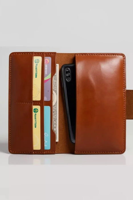 Tan Genuine Leather 4 Card Slots Wallet Phone Pocket Handmade for Men Gift