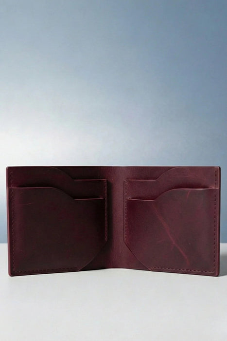 Purple Slim Genuine Leather 6 Card Slots Wallet Handmade for Men Gift