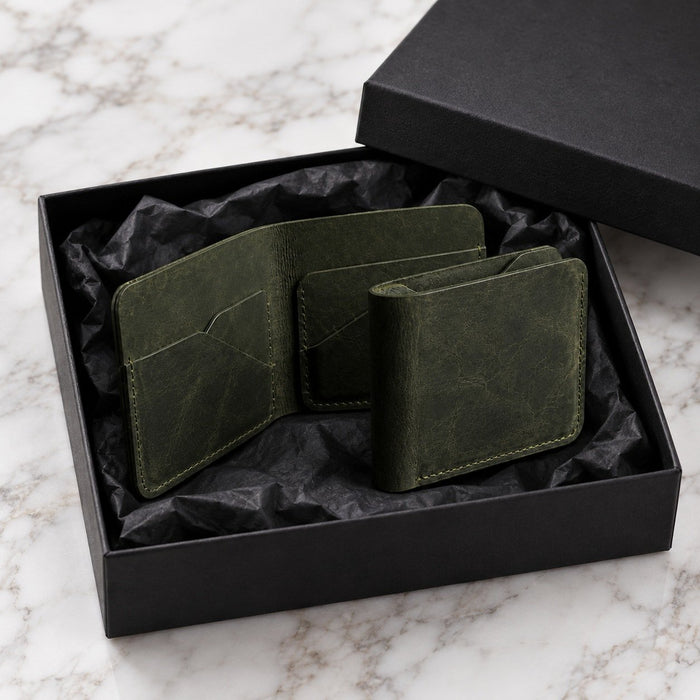 Dark Green Vertical Genuine Leather 8 Card Slots Wallet Italian Stitch Handmade