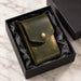 Green Trifold Slim Genuine Leather 9 Card Slots Wallet Handmade for Men Gift
