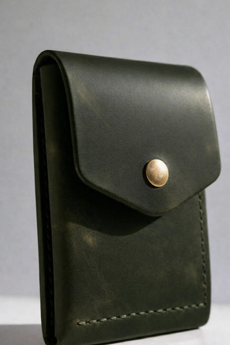 Green Trifold Slim Genuine Leather 9 Card Slots Wallet Handmade for Men Gift