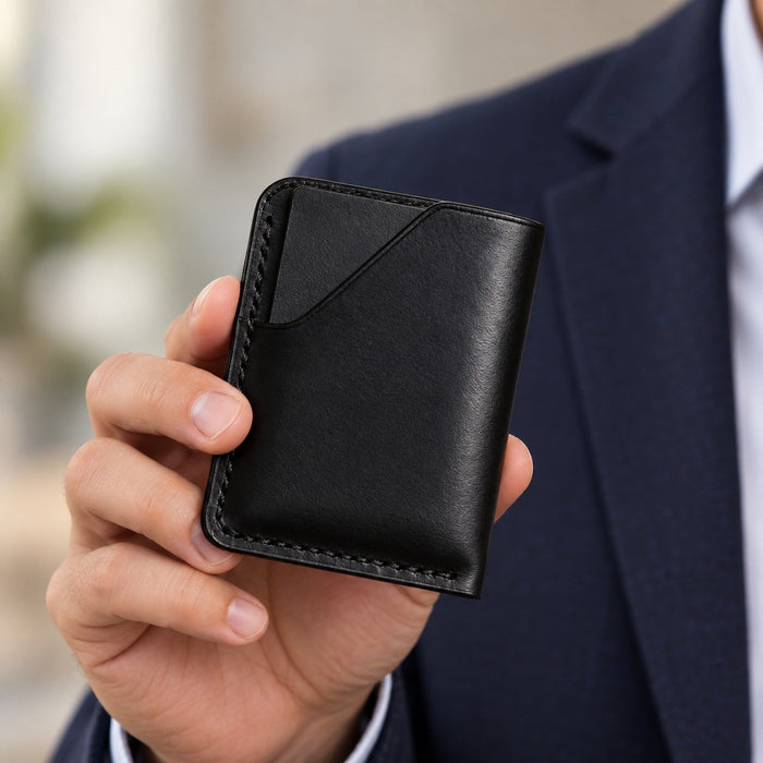 Black Slim Genuine Leather Card Holder Handmade for Men Gift Premium