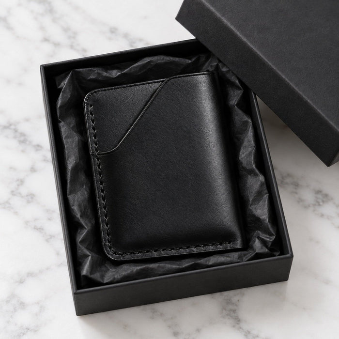 Black Slim Genuine Leather Card Holder Handmade for Men Gift Premium