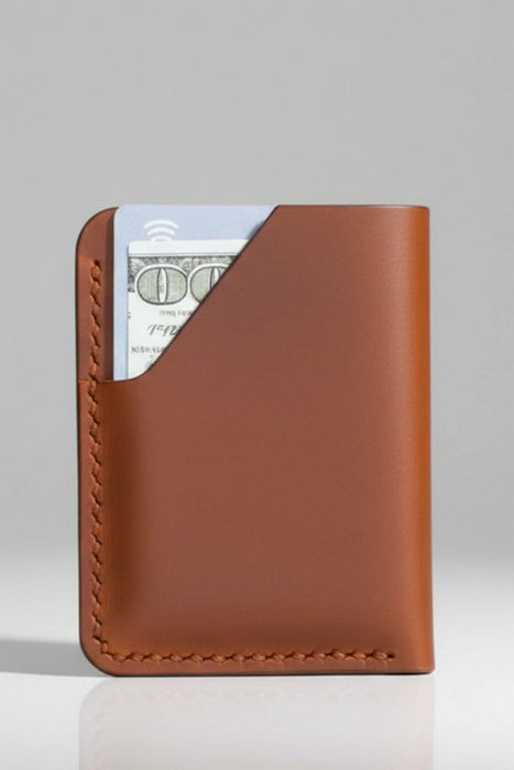 Slim Genuine Leather Card Holder Quick Access Pocket Handmade for Men Gift - Tan