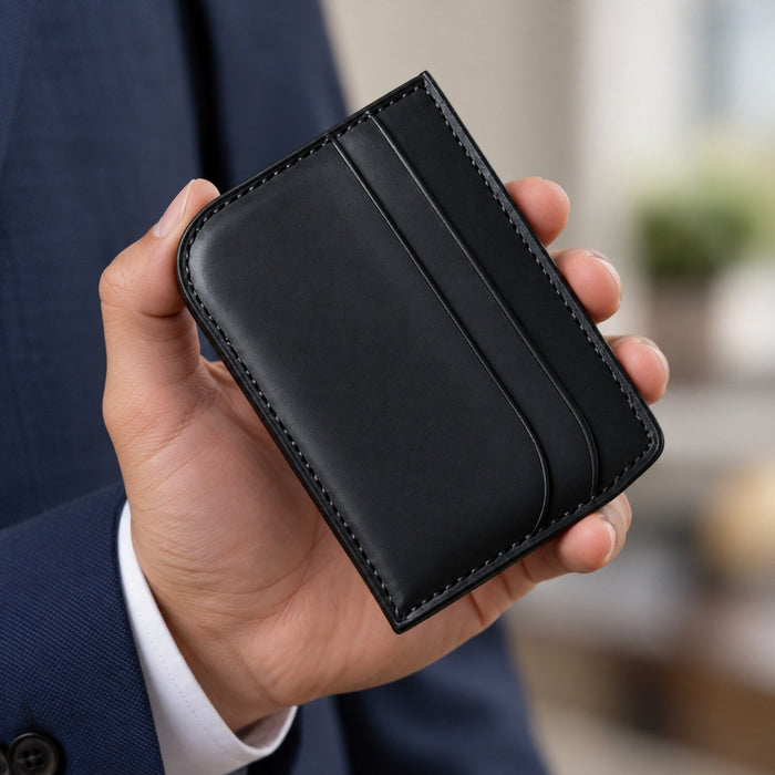 Black Genuine Leather Wallet Full Grain Handmade for Men Gift