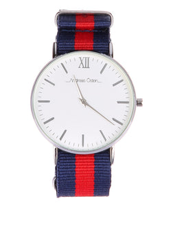 AO-61 Somand - Montre à bracelet en nylon argent/bleu marine-rouge par Andreas Osten pour femme - Montre 1 pièce