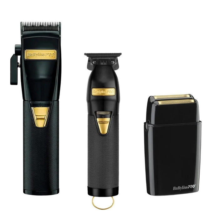 BaBylissPRO BlackFX Cord/Cordless Clipper FX870BN, Trimmer FX787BN, FoilFx02 Shaver FXFS2B Luxury Set