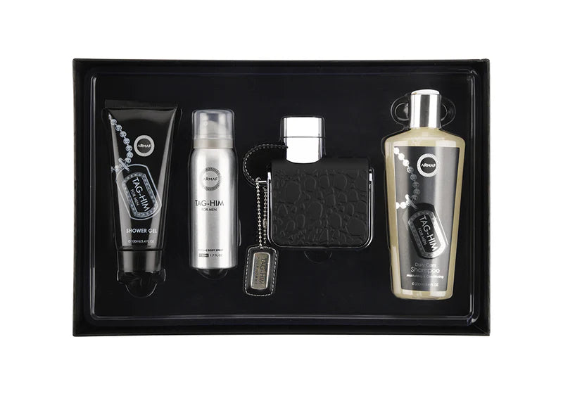 Tres Bon d'Armaf pour hommes - Coffret 4 pièces Spray EDT 3,4 oz, Gel douche 3,4 oz, Spray corporel 1,7 oz, Shampoing 8,4 oz