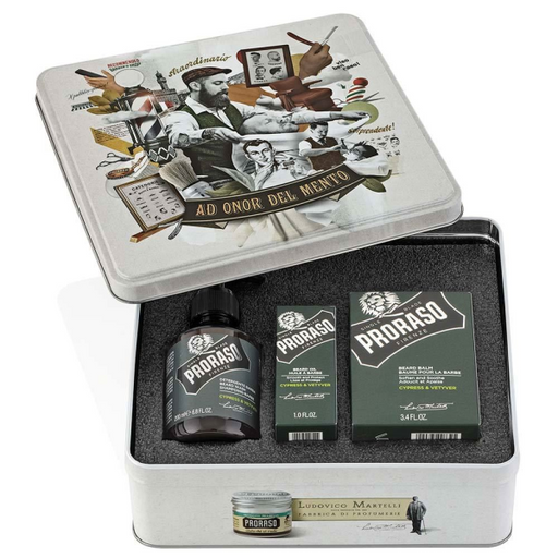 Proraso Cypress & Vetyver Beard Care Full Set In Tin Box - Wash, Balm, Oil