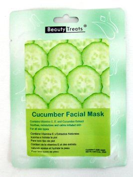 BEAUTY TREATS Masque Facial Solution Rafraîchissante à la Vitamine C - Concombre - Boîte Présentoir 24 Pièces