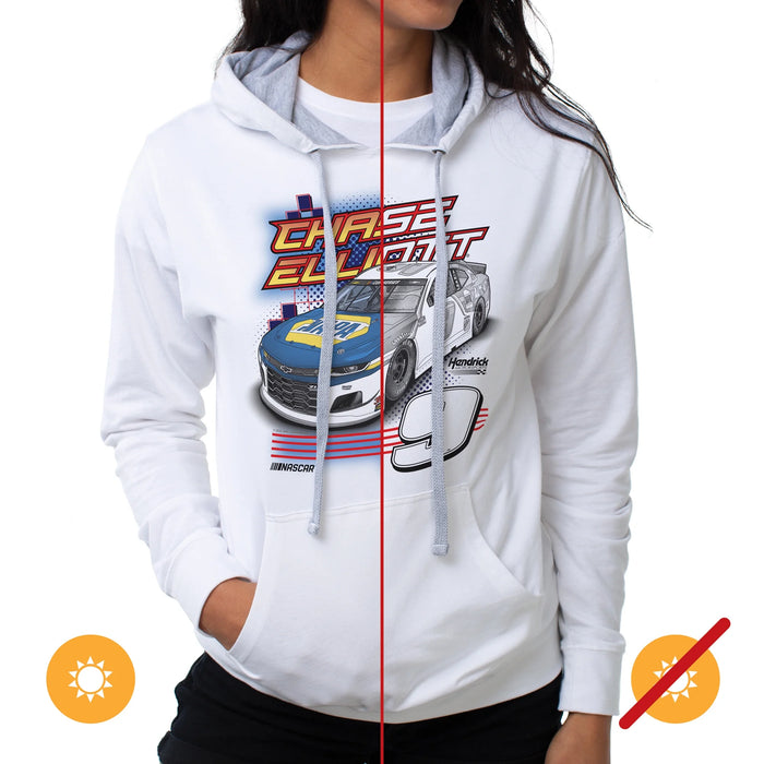 NASCAR Hooded Sweatshirt - Chase Elliot - 1 White by DelSol for Women - 1 Pc T-Shirt (M)