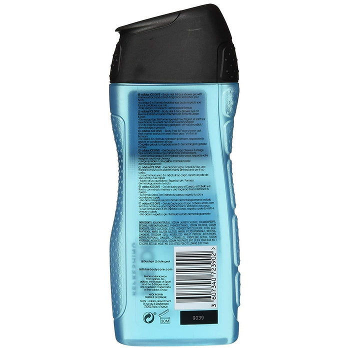 Ice Dive 3 Gel de baño para cabello y cuerpo, extracto marino refrescante de Adidas para hombres, gel de ducha de 8,4 oz