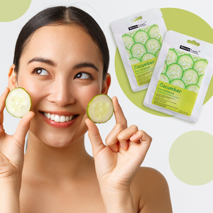 BEAUTY TREATS Facial Mask Refreshing Vitamin C Solution - Cucumber - Display Box 24 Pieces