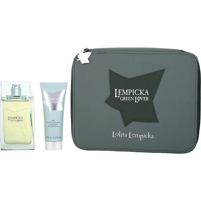 Green Lover by Lolita Lempicka for Men - 3 Pc Gift Set 3.4oz EDT Spray, 2.5oz After Shave Gel, Pouch