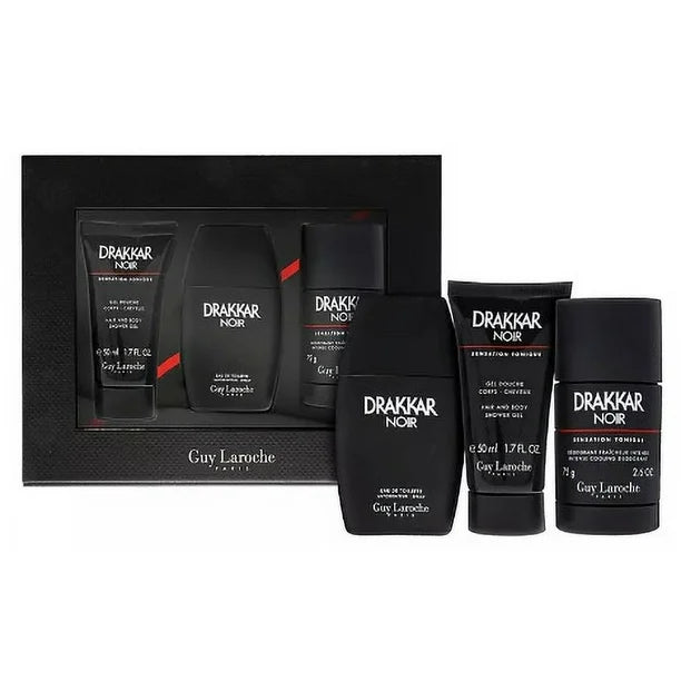 Drakkar Noir by Guy Laroche for Men - 3 Pc Gift Set 3.4oz EDT Spray, 2.6oz Deodorant Stick, 1.7oz Shower Gel