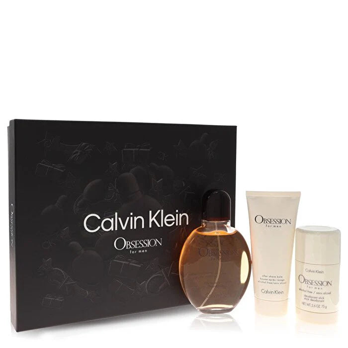 Obsession de Calvin Klein pour homme - Coffret 3 pièces Spray EDT 4 oz, Stick déodorant 2,6 oz, Baume après-rasage 3,3 oz