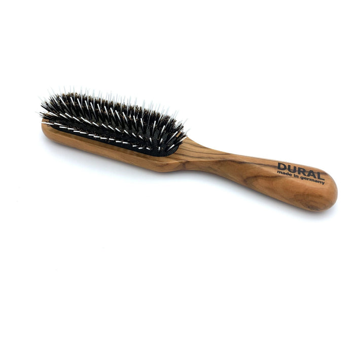 Brosse à cheveux Dural pour le coiffage et l'entretien, coussin en caoutchouc, poils de sanglier avec épingles de coiffage, bois d'olivier