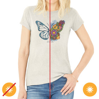 Women Crew Tee - Butterfly Floral - Beige par DelSol pour Femme - 1 Pc T-Shirt (Medium)