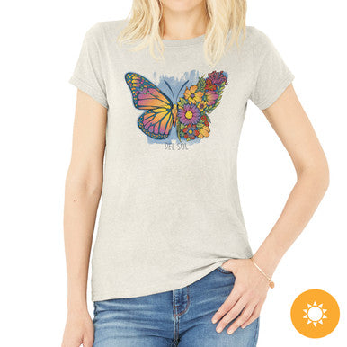 Women Crew Tee - Butterfly Floral - Beige par DelSol pour Femme - 1 Pc T-Shirt (Medium)