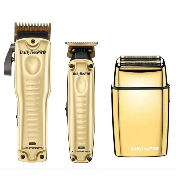 BaBylissPRO Gold LO-PROFX Clipper FX8010G &amp; tondeuse FX707G2 &amp; Double rasoir à grille FXFS2G ensemble combiné + 5 pièces cadeau gratuit