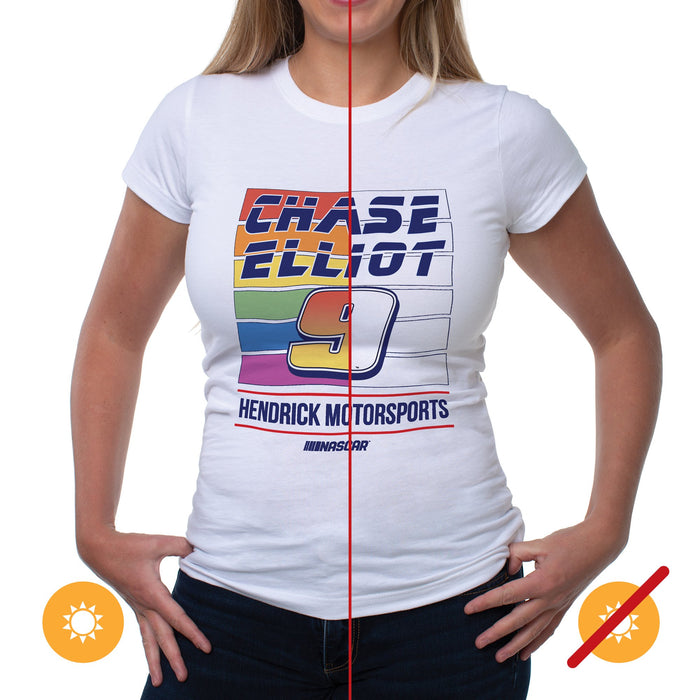 NASCAR Womens Crew Tee - Chase Elliot - 2 White par DelSol pour femme - 1 Pc T-Shirt (S)