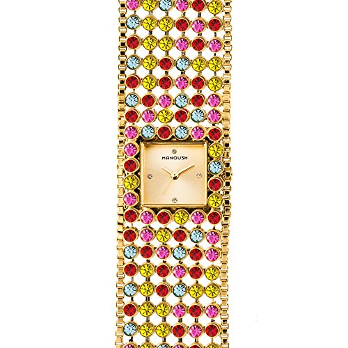 MSHMAR Marilyn - Gold/Multicolor Stainless Steel Bracelet Watch by Manoush for Women - 1 Pc Watch