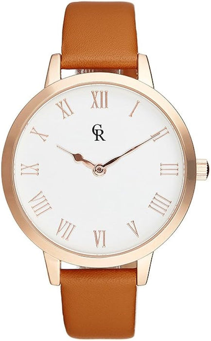 CRB003 La Basic - Rose Gold/Brown Leather Strap Watch by Charlotte Raffaelli for Women - 1 Pc Watch