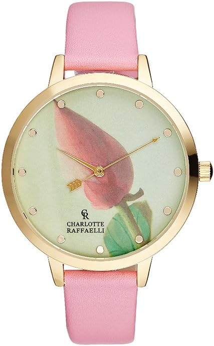 CRF005 La Florale - Gold/Rose Leather Strap Watch by Charlotte Raffaelli for Women - 1 Pc Watch