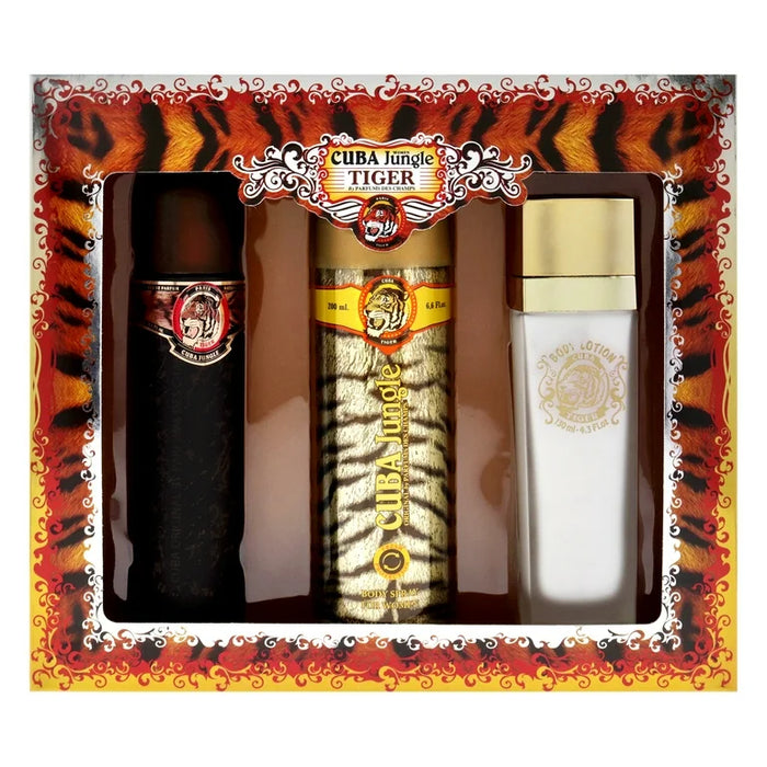 Cuba Jungle Tiger by Cuba for Women - 3 Pc Gift Set 3.3oz EDP Spray, 6.7oz Deodorant Body Spray, 4.3oz Body Lotion