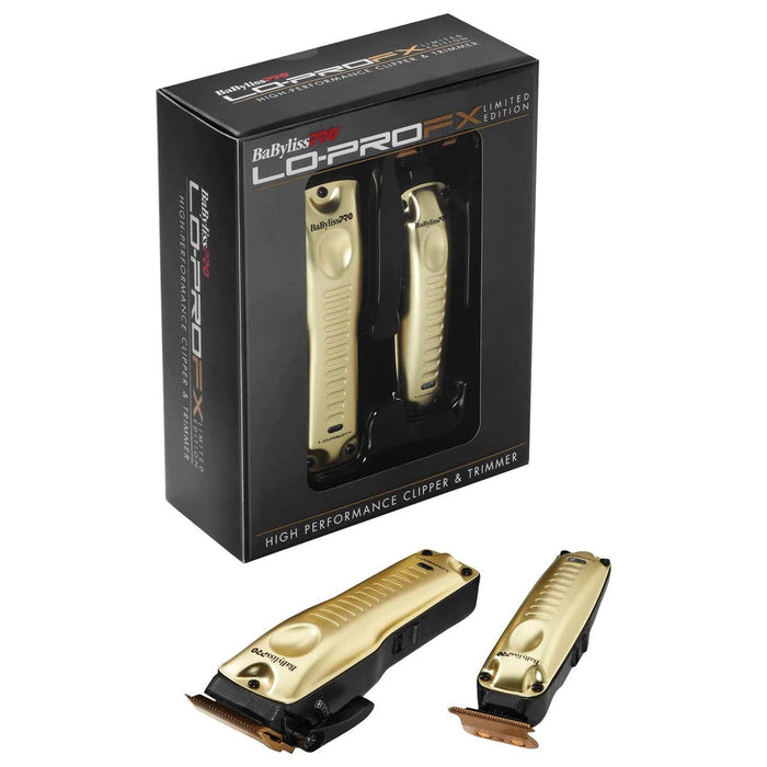 BaBylissPRO Gold LO-PROFX Clipper FX8010G y recortadora FX707G2 y afeitadora de doble lámina FXFS2G, juego combinado + 5 uds., regalo gratis