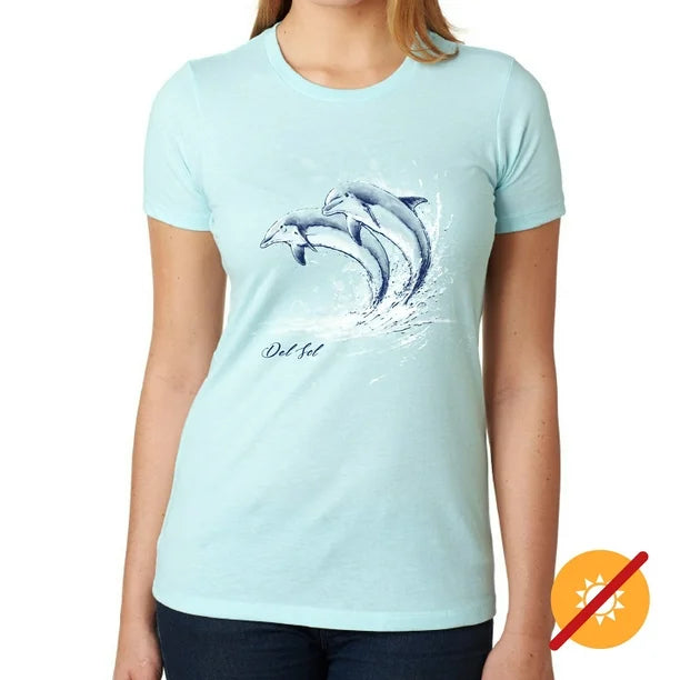 Girls Crew Tee - Watercolor Dolphins - Ice Blue by DelSol for Women - 1 Pc T-Shirt (YL)