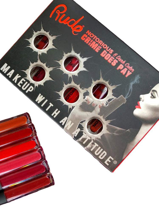 RUDE Crime Does Pay 6 Notorious Liquid Lip Color Set - Dark