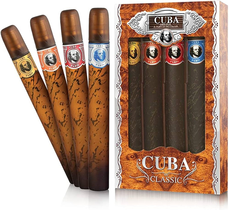 Cuba by Cuba pour hommes - Coffret 4 pièces 1,17 oz Cuba Gold, 1,17 oz Cuba Blue, 1,17 oz Cuba Red, 1,17 oz Cuba Orange