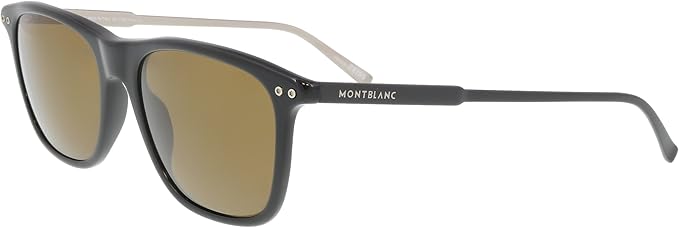 Mont Blanc MB600S 01M - Shiny Black-Roviex Brown Polarized by Mont Blanc for Men - 55-18-145 mm Sunglasses