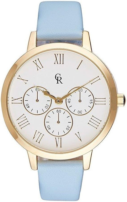 CRB011 La Basic - Gold/Light Blue Leather Strap Watch by Charlotte Raffaelli for Women - 1 Pc Watch