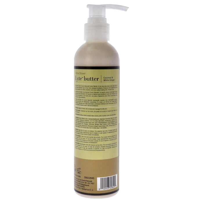 Beurre corporel ultra-transparent Lyte - Noix de coco et gingembre blanc de Cuccio Naturale pour unisexe - Lotion pour le corps 8 oz 