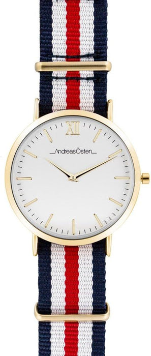 AO-63 Somand - Gold/Navy Blue-White-Red Nylon Strap Watch by Andreas Osten for Unisex - 1 Pc Watch