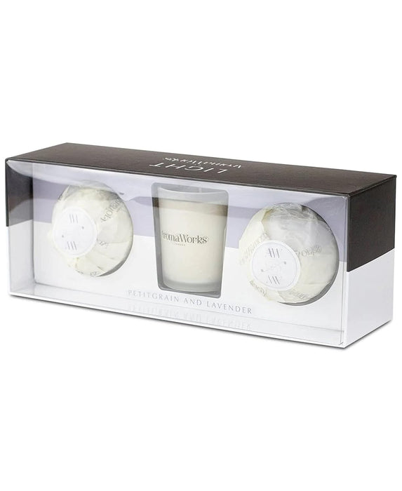 Light Candle Set - Petitgrain and Lavender by Aromaworks for Unisex - 3 Pc 2.65oz Candle, 2 Mini AromaBomb