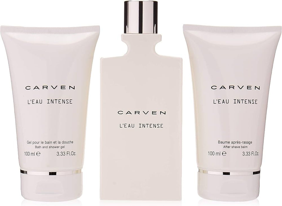 LEau Intense by Carven for Women - 3 Pc Gift Set 3.33oz EDT Spray, 3.33oz After Shave Balm, 3.33oz Bath and Shower Gel