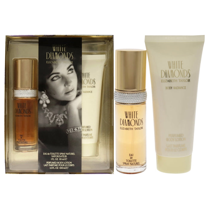 White Diamonds by Elizabeth Taylor for Women - 4 Pc Gift Set 3.3oz EDT Spray, 3.3oz Gentle Moisturizing Body Wash, 3.3oz Perfumed Body Lotion, 10ml EDT Spray