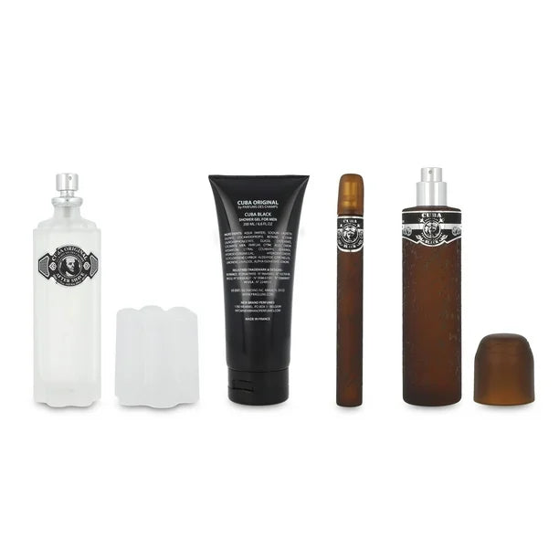 Cuba Black by Cuba for Men - 4 Pc Gift Set 3.4oz EDT Spray, 1.7oz EDT Spray, 3.3oz After Shave, 6.7oz Shower Gel