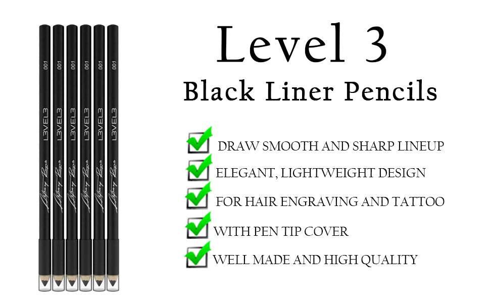 Lv3 6Pc Liner Pencils Black L3-EP1002BL-6PK