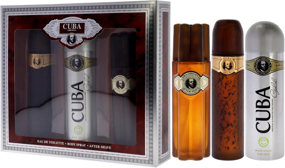 Cuba Gold by Cuba for Men - 3 Pc Gift Set 3.3oz EDT Spray, 6.6oz Deodorant Spray, 3.3oz After Shave